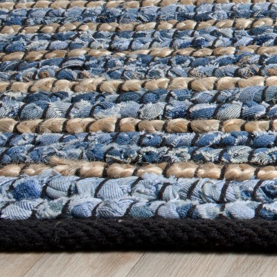 Handmade Blue and Natural Cotton Square Geometric Area Rug