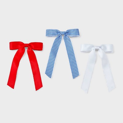 Girls' 3pk Gingham Bow Barrette Set - Cat & Jack™ Blue/White/Red
