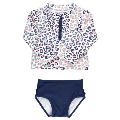 RuffleButts Girls Long Sleeve 2-Piece Zipper Rash Guard : Target