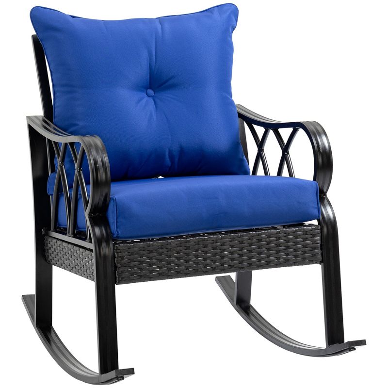 Outsunny Outdoor Wicker Rocking Chair with Padded Cushions, Aluminum Furniture Rattan Porch Rocker Chair w/ Armrest for Garden, Patio, and Backyard, 1 of 7