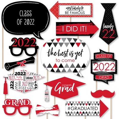 Big Dot of Happiness Red Grad - Best is Yet to Come - Red 2022 Graduation Party Photo Booth Props Kit - 20 Count