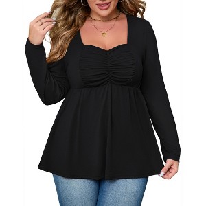 Women Plus Size Tunic Tops Casual Long Sleeve Swing Flowy Blouse Loose Shirts - 1 of 4