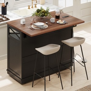 JVNOXK46.5'' Farmhouse Kitchen Island with Drape of Beads,Rolling Kitchen Cart on Wheels with Drop Leaf, 3 Drawers and Internal Iron Shelf, Black - 1 of 4
