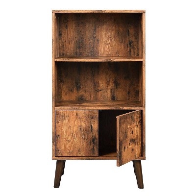 47.3" 2 Tier Wooden Bookshelf with Storage Cabinet and Angled Legs Brown - Benzara