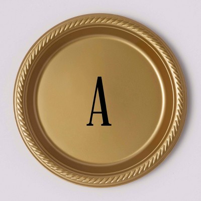 50ct 7" Personalized Lettering 'A' Plastic Appetizer Plates Gold