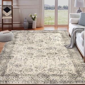 Area Rug Washable Rug Vintage Traditional Mat Distressed Indoor Foldable Accent Rug Floral Non Slip Low Pile Carpet - 1 of 4