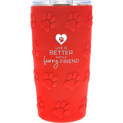 Pavilion Gift Company - Furry Friend - 20 oz Travel Tumbler with 3D Silicone Wrap - Portable Drinkware