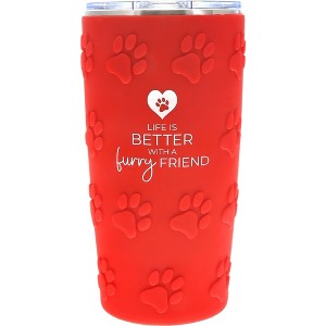 Pavilion Gift Company - Furry Friend - 20 oz Travel Tumbler with 3D Silicone Wrap - Portable Drinkware - 1 of 4