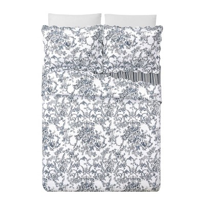 Blue Cotton Full Reversible Quilt Set with Scallop Edges