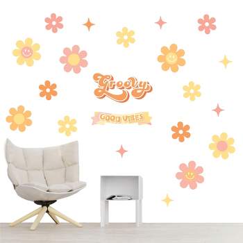 Big Dot of Happiness Stay Groovy - Peel and Stick Boho Floral Home Decor Vinyl Wall Art Stickers - Wall Decals - Set of 20