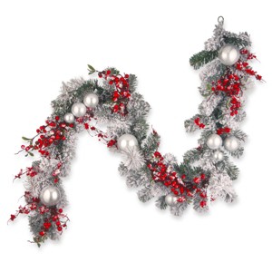 National Tree Company Artificial Christmas Garland, Silver, Evergreen, Decorated with Ball Ornaments, Berry Clusters, Christmas Collection, 6 Feet - 1 of 4