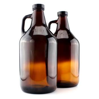 Cornucopia Brands Amber Glass Growler Jugs 64oz/Half Gallon 2pk; for Kombucha, Home Brew, Distilled Water & More