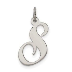 Black Bow Jewelry Sterling Silver, Ella Collection Medium Fancy Script Initial S Pendant - 1 of 4