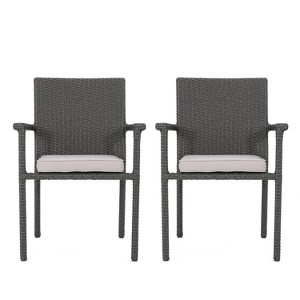 Christopher Knight Home 2pc Barker Wicker Outdoor Dining Chairs with Cushions Gray/Light Gray - 1 of 4
