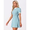 Allegra K Women's Summer Ruffle Neck Lace Panel Short Sleeve Check Gingham Dress - 3 of 4