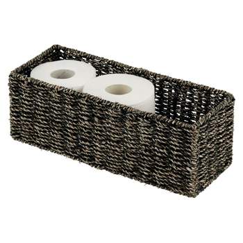 mDesign Small Woven Seagrass Bathroom Toilet Tank Storage Basket - Black Wash