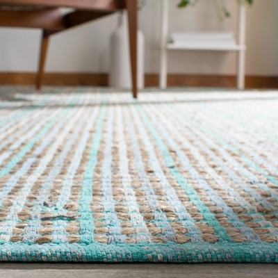 Coastal Charm Green Stripe Square Cotton & Jute 6' Area Rug