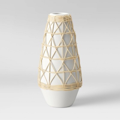 12" x 6" Rattan Ceramic Vase White - Opalhouse™