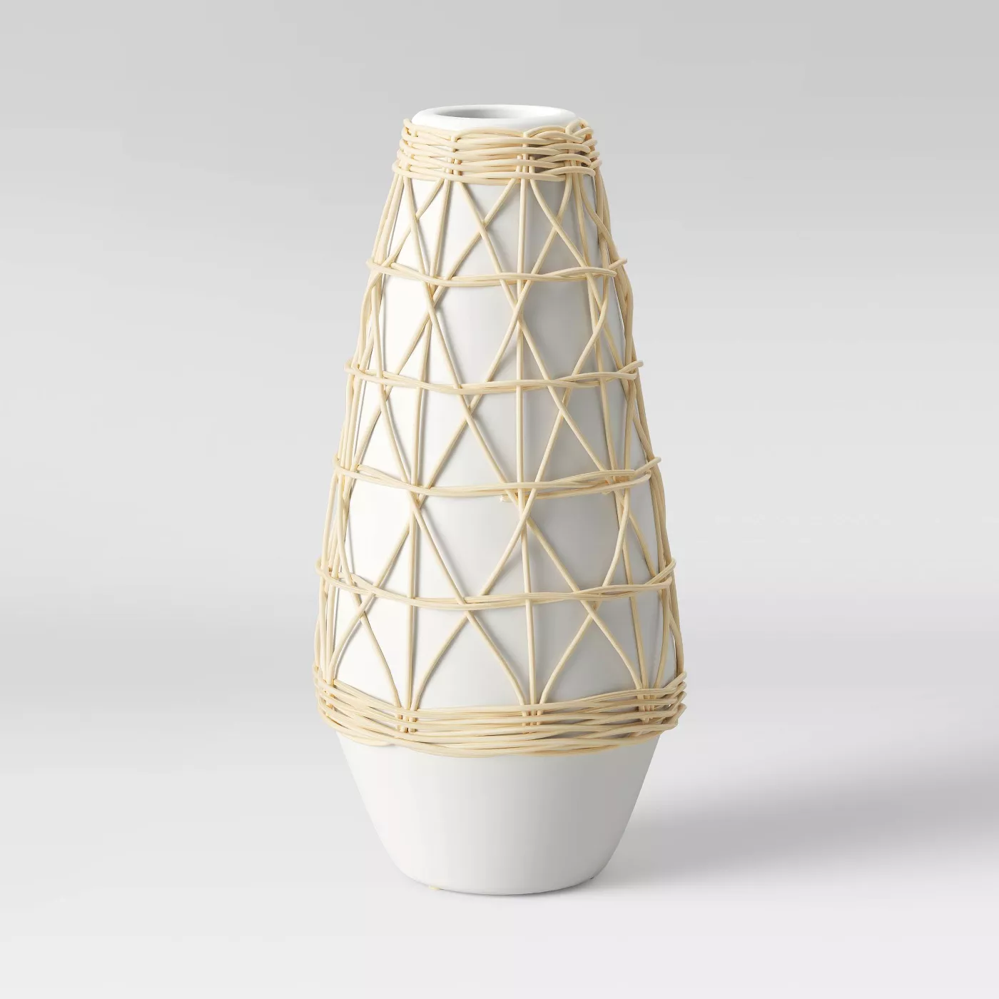12" x 6" Rattan Ceramic Vase White - Opalhouse™ - image 1 of 7