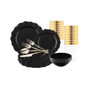 Smarty Had A Party Black Round Lotus Plastic Tableware Set - 60 Sets - 1 of 3