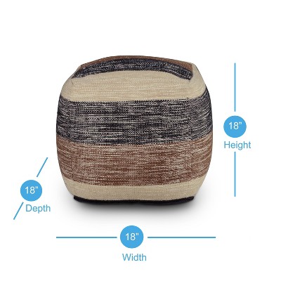 Tri-Color Earth Stripe Handwoven Pouf in Black, Brown, and Beige