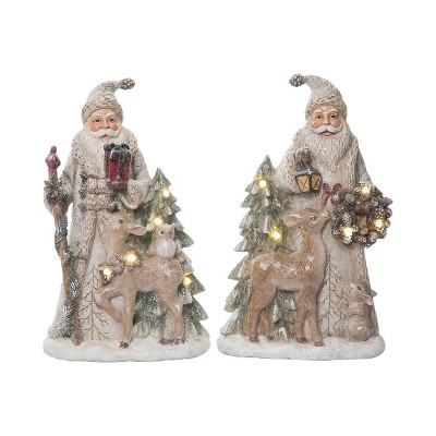 Transpac Resin Light Up Forest Santa Figurine Set of 2 Christmas Home Decorations
