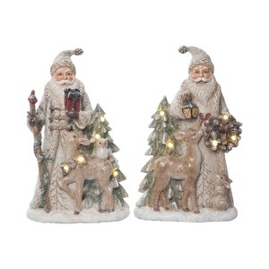 Transpac Resin Light Up Forest Santa Figurine Set of 2 Christmas Home Decorations - 1 of 1