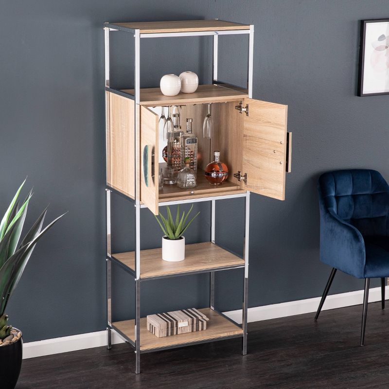 Befail Tall Bar Cabinet with Wine Storage Natural/Chrome - Aiden Lane, 4 of 14