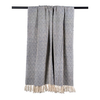 Nautical Blue Cotton Diamond Throw Blanket with Fringe