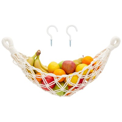 Okuna Outpost Macrame Hanging Fruit Hammock with 2 Hooks, Under Cabinet Storage, 6x25x15 in
