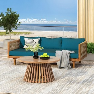 NAYSAYE Patio Chaise Lounges Three Seater Daybed with Acacia Wood Table for Backyard Relaxation, Teak, 31.5"*31.5"*16" - 1 of 4