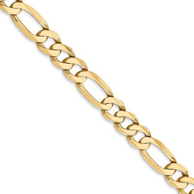 Black Bow Jewelry Men's 7mm, 14k Yellow Gold, Flat Figaro Chain Necklace