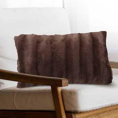 Chocolate Faux Fur Lumbar Throw Pillow Cover