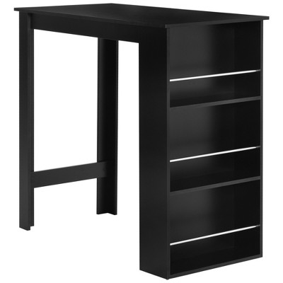 Contemporary Black Wood Bar Height Table with Storage Shelves