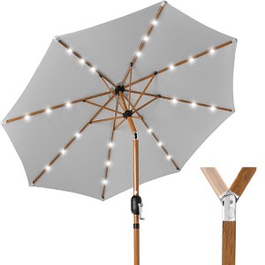 Best Choice Products 10ft Solar LED Lighted Outdoor Woodgrain Pattern Steel Market Patio Umbrella - 1 of 4