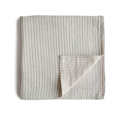 Mushie Muslin Swaddle Blanket Organic Cotton - Sage Stripe