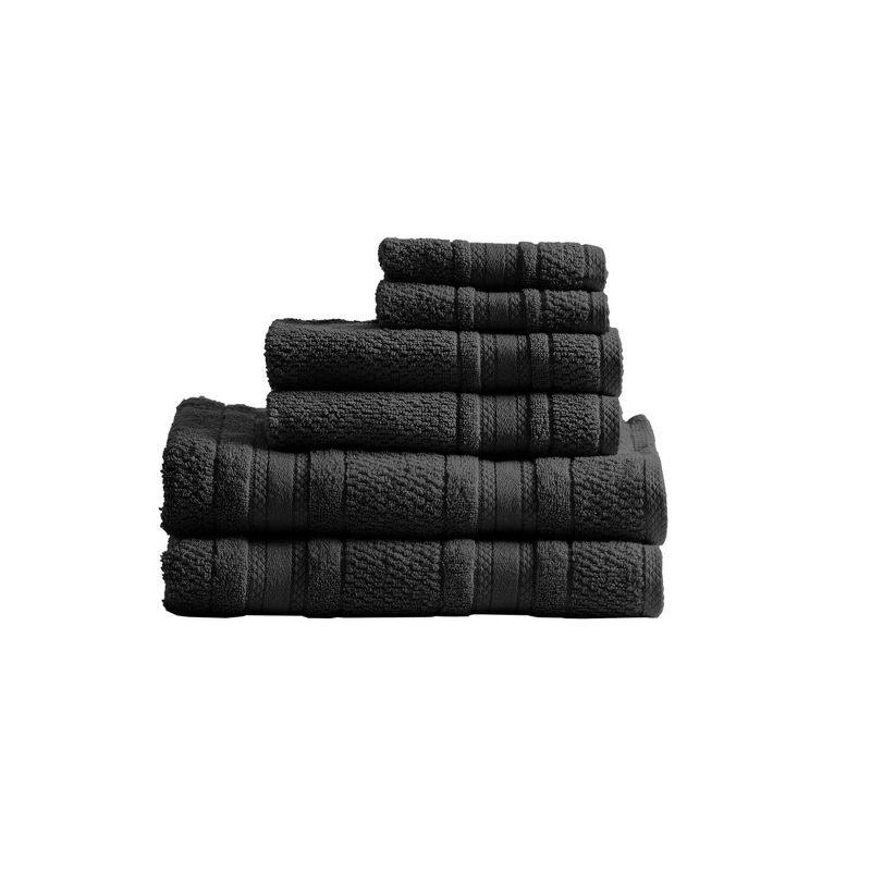 6pc Roman Super Soft Cotton Quick Dry Bath Towel Set Black - Madison Park, 1 of 8