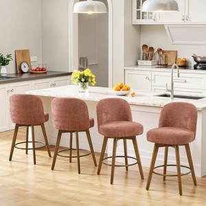 Bekrvio 26" Swivel Counter Height Bar Stools Set of 1/2/3/4,Fabric Upholstered Bar Chairs with Walnut Wood Legs, Counter-Height Kitchen Island Stools - 1 of 4
