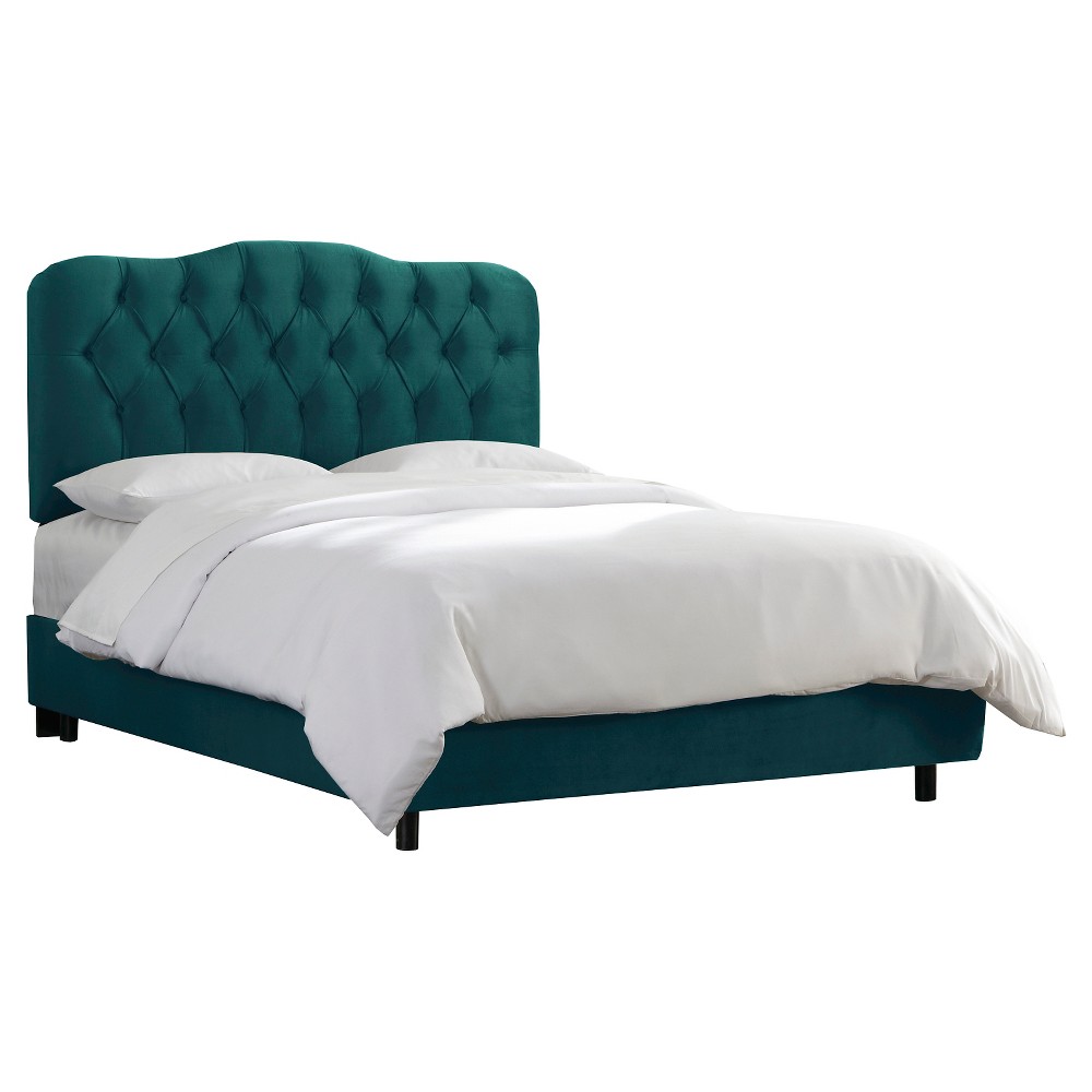 Skyline Furniture Queen Seville Velvet Upholstered Bed Mystere Peacock: Diamond Tufted, Pine Frame
