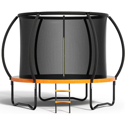 Zevemomo 8FT Pumpkin Trampoline with Safety Net & Ladder, Coated Metal Frame, ASTM Certified for Kids & Adults, Large Outdoor Backyard Trampoline