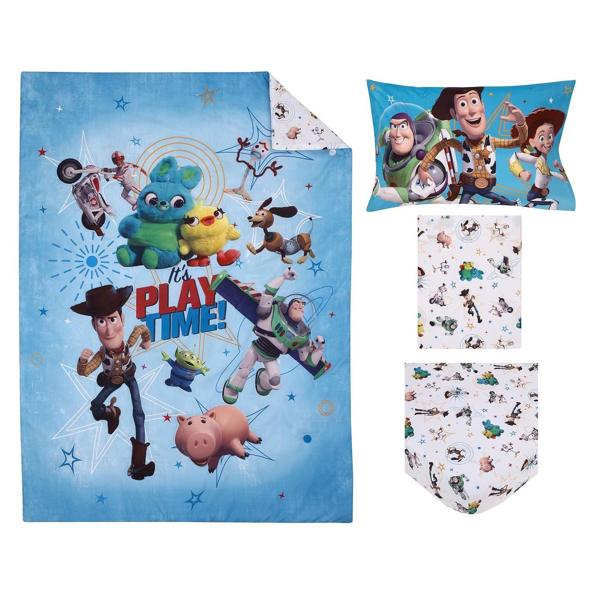 Disney Pixar Toy Story 4-Piece Toddler Bedding Set, Woody, Buzz Lightyear, Jessie & Hamm Comforter, Fitted Bottom Sheet, Flat Top Sheet & Pillowcase - thumbnail 2