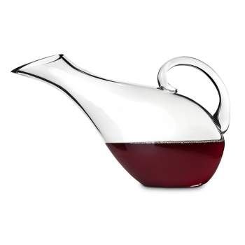 True Mallard Duck Handled Wine Decanter, Hand Blown Glass Carafe for Red or White Wine, Hand Wash, Holds 1 Standard Bottle, Clear Finish
