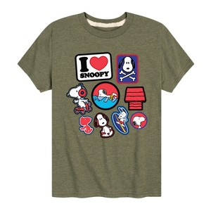 Boys' - Peanuts - I Heart Snoopy Patches Short Sleeve Graphic T-Shirt - 1 of 4
