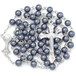 6mm Pearl Rosary Beads With Crucifix - Women's Catholic Prayer Necklace, Gift Box & Pouch Included - 1 of 4