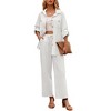 Zeagoo Women 2 Piece Linen Sets Button Down Shirt and Drawstring Long Pants Set Summer Outfits - 2 of 4