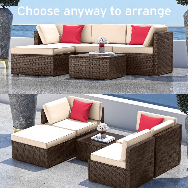 Nestl Outdoor Patio Furniture Set, 5 Piece  Wicker Patio Furniture Sets with Coffee Table, 4 of 7