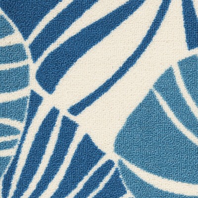 Blue Tropical Leaf Pattern Rectangular Outdoor Rug