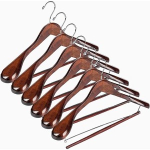 Suit Hangers for men 6 Pack wide shoulder hanger - Wooden Suit Hanger for men and women 360° Swivel - 1 of 1