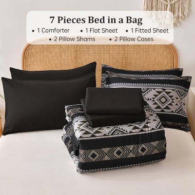 Der Rose BALHAM TRADE-7 Pieces Comforter Set Queen Size Boho Striped Soft Microfiber Bedding Set Khaki Queen 90" x 90" — фото 2