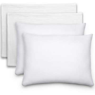 Toddler Pillow with Muslin Pillowcase, 13"x18", Kids Pillow for Sleeping by Comfy Cubs - 2 Pack